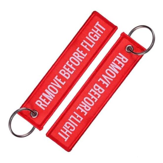 ′REMOVE BEFORE FLIGHT′ Raktų pakabukas